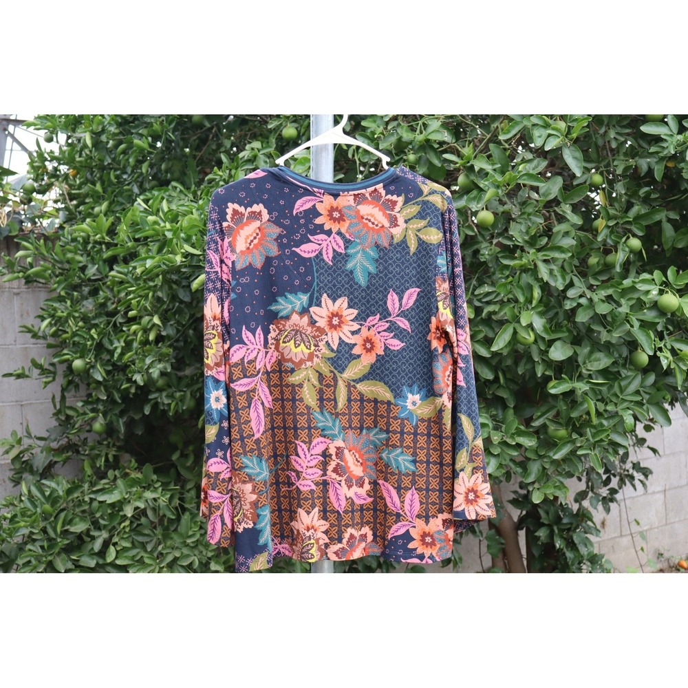 Johnny Was Womens Floral V-Neck Bamboo Long Sleeve Tunic Top Multi Color Small - Picture 8 of 10